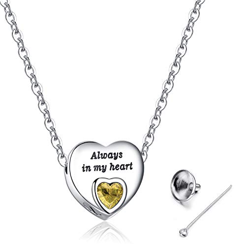 Heart Urn Necklaces for Ashes Birthstone Ashes Necklace Always in My Heart Cremation Jewelry Keepsake Memorial Necklace - color: November