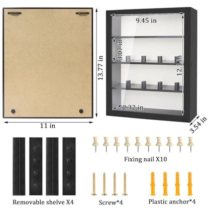 11x14 Shadow Box Display Case with Linen Back and Removable Shelves | Shadow Box Picture Frame, Wooden Memory Box for Wedding Bouquet, Photos, Medals, Keepsakes (Black)