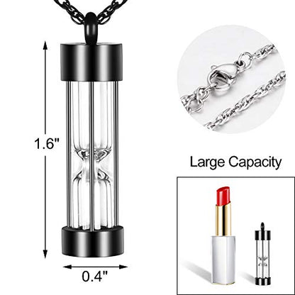 abooxiu Hourglass Urn Necklace for Ashes Cremation Jewelry for Ashes Stainless Steel Memorial Keepsake Ashes Necklace - color: Black-Engraving