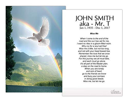 Funeral Memorial Prayer Cards - FPC1226EN Dove Over Rainbow