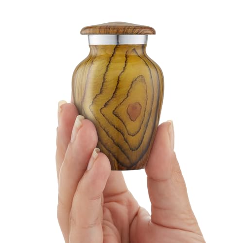 Reminded Small Cremation Keepsake Urns for Human Ashes, Set of 4 Teak Wood Grain Miniature Urns with Velvet Case and Bags
