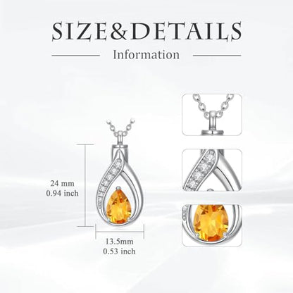 Teardrop Urn Necklace for Ashes Birthstone Keepsake Pendant Cremation Jewelry for Ashes Memorial Jewelry Gifts for Loss of a Loved One for Women - style: Nov-Citrine