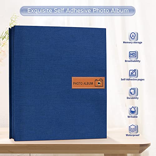 Popotop Large Photo Album Self Adhesive 4x6 5x7 8x10 Scrapbook Album DIY Picture Book,Gifts for Mom,Family Baby and Wedding,with Metal Pen and Plastic Board - color: Dark blue, size: 11.5"x10.6"40pages