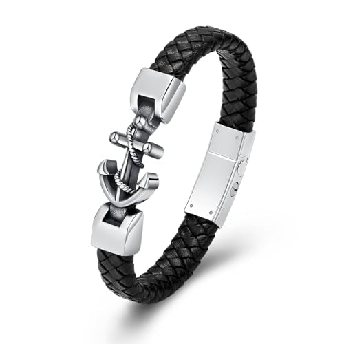 Minicremation Cremation Anchor Urn Bracelet for Ashes for Women Men Stainless Steel Leather Bangle Bracelet Memorial Keepsake Human Cuff Ases Bracelet - color: Silver-20cm/7.87"