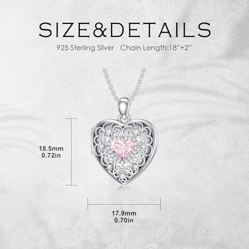 Heart Locket Necklace 925 Sterling Silver Personalized Picture Locket Pendant Birthday Christmas Jewelry Memorial Gifts for Women - color: October Crystal Locket