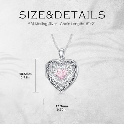 Heart Locket Necklace 925 Sterling Silver Personalized Picture Locket Pendant Birthday Christmas Jewelry Memorial Gifts for Women - color: October Crystal Locket