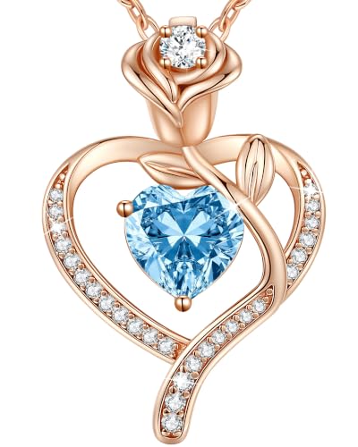 925 Sterling Silver Rose Love Heart Birthstone Necklaces for Women Jewelry | Hypoallergenic Nickel-Free & Lead-Free Pendant,Birthday Anniversary Christmas Gift for Women Wife Mom Girlfriend - color: Rose Gold-12-Dec