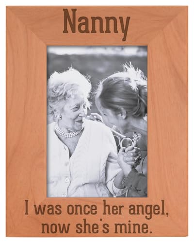ThisWear Bereavement Nanny Once Angel Now Mine Wood Frame - Portrait 4x6 | Sentimental Photo Frame, Laser Engraved, Holds 4x6 Photo, Remembrance Gifts for Nanny - size: 4x6 Photo - Portrait