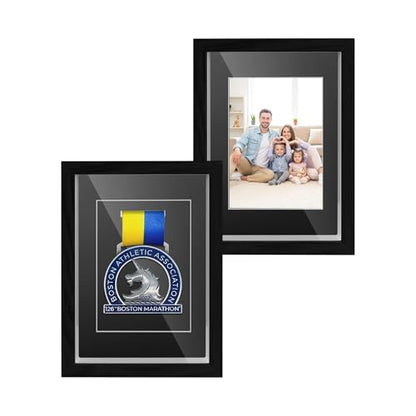 Medal Display Box, 5x7 Inch Shadow Box Frame with HD Glass Panels, Medal Organizer for Hanging or Desktop in Marathons, Swimming, Learning and Military Affairs (Black, 2 Pack) - size: 2 Pack