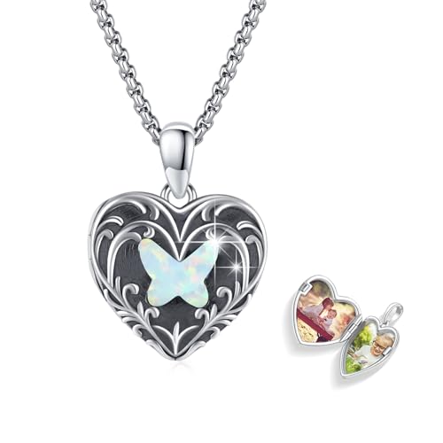 TUGHRA Mother's Day Gifts Gold Locket Necklaces for Women, 925 Sterling Silver Heart Photo Lockets Memorial Keepsake Jewelry Gift for Mom, Wife, Daughter - style: 6824-Blue