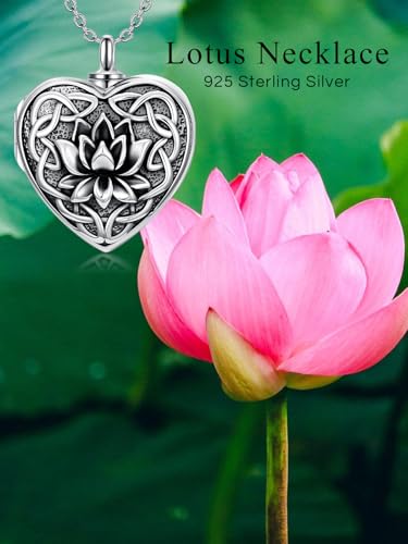 Dorunmo Personalized Locket Urn Necklace 925 Sterling Silver Pictures Photo Keep Someone Near to You Custom Lockets Jewelry Letters Engraving for Women - color: N-Lotus, style: Locket Only