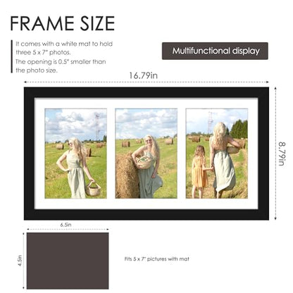 DUENPY 2 Pack 8x16 Collage Frame For 3 5x7 Photos Black - color: Black, size: 8x16（5x7 opening）-2 Pack