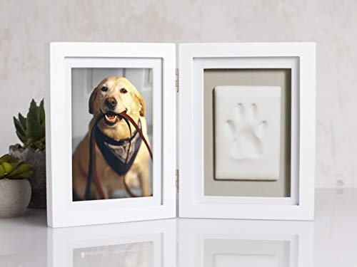 Pearhead Pet Paw Print Memorial Frame with Clay Imprint Kit, White - color: White Pawprint Desk Frame