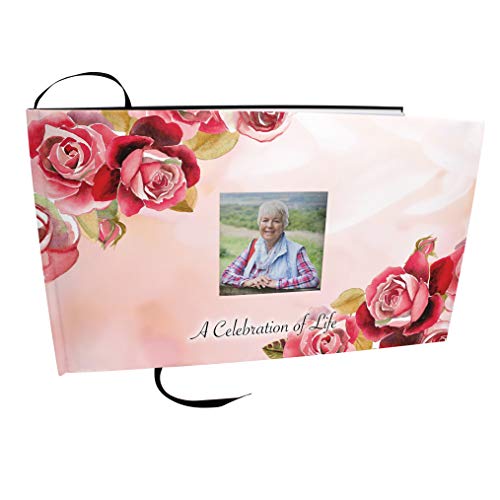 COMMEMORATIVE CREMATION URNS Holy Roses Photo Photo Funeral Guest Book for Memorial Service and Celebration of Life Guest Book for Memorial Service - Beautiful & Vibrant Sign in Book for Funeral - color: Holy Roses