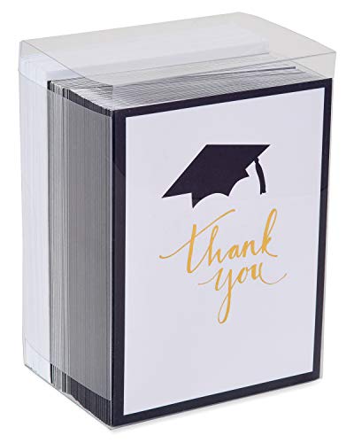 American Greetings 50-Count Graduation Thank You Note Cards, Mortar Board Gold Script Design - color: Black, Gold, White, size: 50