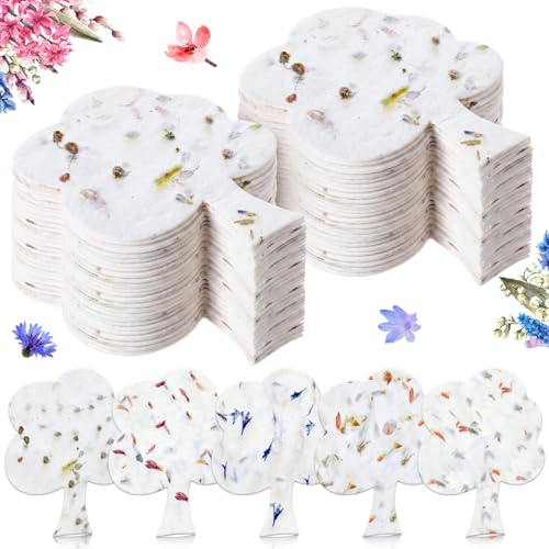 Dunzoom 50 Pcs Plantable Seed Paper Tags Wildflower,Tree Shape - style: Tree Shape