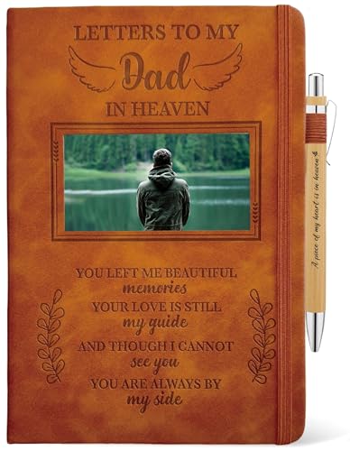 Dad Grieving Gift, Sympathy Condolence Remembrance Memorial Gifts | Letters To My Dad In Heaven Faux Leather Journal with Window Cover 200 Pages A5 Lined for Family Friend Who Loss of Father - style: Dad