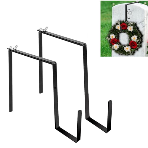 Wreath Stands for Cemetery Adjustable Wreath Hangers for Front Door Headstone Decorations for Cemetery Over The Door Hooks for Cemetery Halloween, Christmas 2 Pack