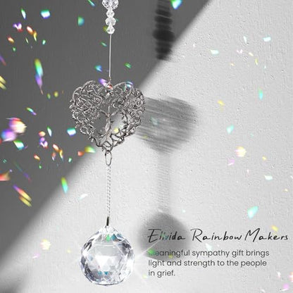 Sympathy Gift for Loss of Loved One, Memorial Suncathcer Bereavement Gift | Miscarriage Gifts for Mothers, Loss of Mom Grief Crystal Ornament with Card, Condolences Funeral Gift, Tree Life Design - style: Heart-shaped Tree