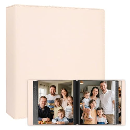 Aevdor 8x10 Photo Album, 168 Photos, Leather Cover, Beige | Large Capacity, Side-Loading Clear Pockets, Vertical 8x10 Layout, Black Inner Pages, Wedding, Travel, Baby & Family Memories - color: Beige