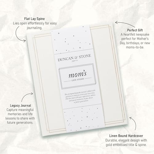 Duncan & Stone Mom Tell Me Your Story Journal, Linen Life Book, 85pg | Guided prompts & family tree for Mom to write her life story; a linen 85-page keepsake gift for mother from the kids - style: Your Story Mom