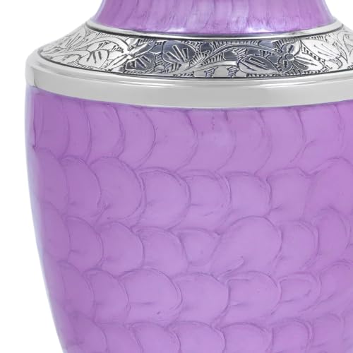 Alpha Living Home Cremation Urn, Adult, 200+ cu in, Purple Silver | Lightweight metal, hand-applied lilac enamel, screw-top lid, 7x7x10 in, memorial, burial, niche use - color: Purpal, size: Hand Engraved