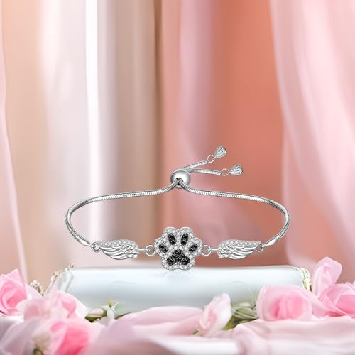 Fenthring Paw Print Bracelet S925 Sterling Silver Infinity Heart Puppy Cat Dog Memorial Mothers Day Bracelets for Women Jewelry Gifts - style: Paw Print-Angel Wing