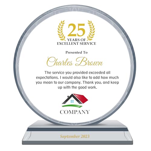 Extra-thick 7” Personalized Appreciation Gift Plaque for Happy Retirement Boss, Employee, Pastor, Pure K9 Crystal Clear Glass Circle Award with custom Name and Company LOGO (M - 7") - color: F006, size: M - 7"