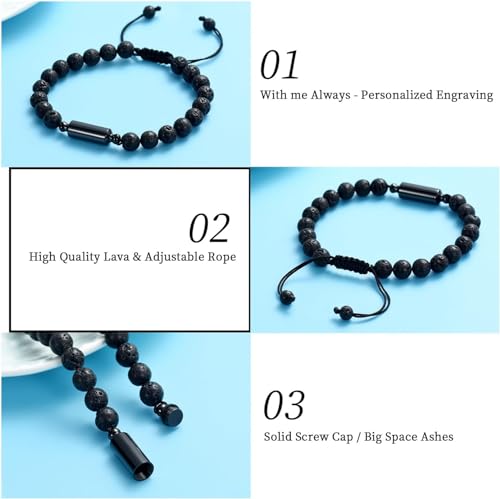 Hearbeingt Cylinder Cremation Bracelet for Ashes Adjustable Rope Urn Bangle - color: B-All Black