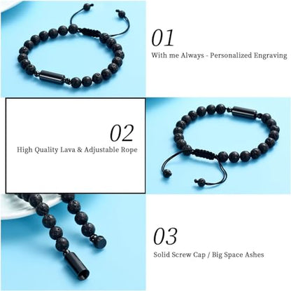 Hearbeingt Cylinder Cremation Bracelet for Ashes Adjustable Rope Urn Bangle - color: B-All Black