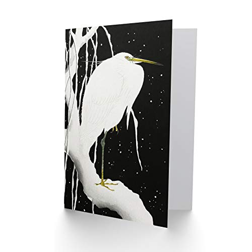 Ohara Koson Heron In Snow Japanese Painting Fine Art Greeting Card Plus Envelope Blank Inside - color: Heron In Snow