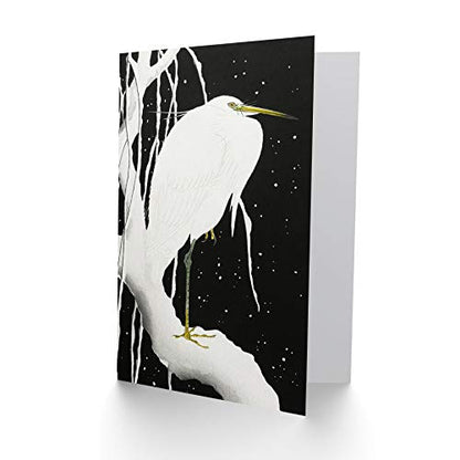 Ohara Koson Heron In Snow Japanese Painting Fine Art Greeting Card Plus Envelope Blank Inside - color: Heron In Snow