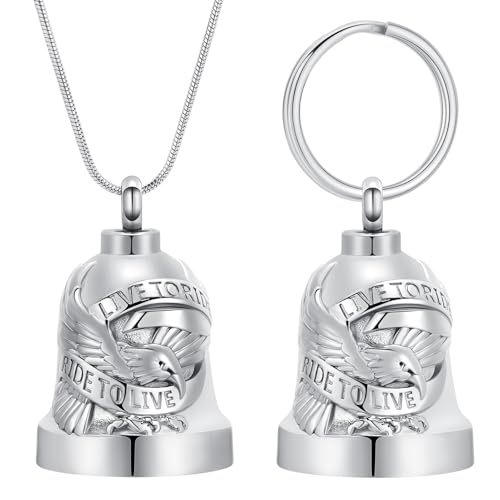 Eagle Love Cremation Keychain Bell Urn Necklaces for Ashes Keepsake Ash Pendant Memorial Urn Keychain Jewelry - color: Silver-2pcs