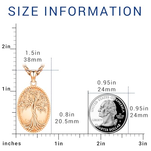 Picture Locket Necklace for Women Men Rose 14K Real Gold 925 Sterling Silver Jewelry Heart Locket Necklace that Holds Pictures Tree of Life Viking Wolf Celtic Knot St Christopher St Michael Pendant - color: I2-6-Tree of Life Locket-Rose Gold
