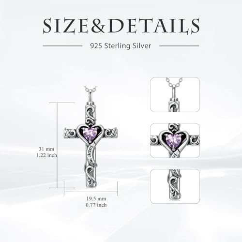 TOUPOP Cross Urn Necklaces for Ashes Birthstone Cremation Jewelry 925 Sterling Silver Cross Memorial Keepsake Jewelry for Women (with Funnel Filler) - color: 06-June-Alexandrite