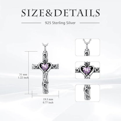 TOUPOP Cross Urn Necklaces for Ashes Birthstone Cremation Jewelry 925 Sterling Silver Cross Memorial Keepsake Jewelry for Women (with Funnel Filler) - color: 06-June-Alexandrite