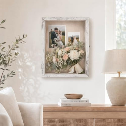 GMFrames 11x14 Wooden Shadow Box Frame with Removable Shelves Deep Display Case for Military Medals Keepsakes White - color: White, size: 11x14