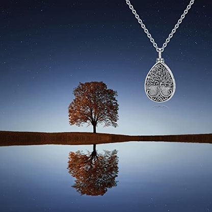 Sterling Silver Tree of Life Flower Celtic Cremation Ashes Urn Pendant Necklace for Women - color: Tear2 *Treelife Sty1