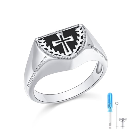 S925 Sterling Silver Cross Cremation Ring for Ashes for Men - color: Cross