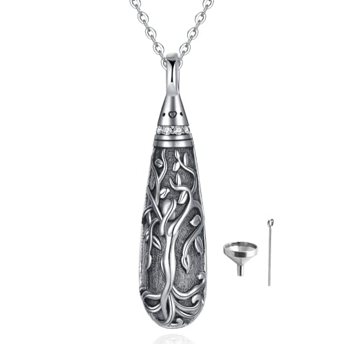 Sterling Silver Tree of Life Flower Celtic Cremation Ashes Urn Pendant Necklace for Women - color: Tear *Treelife Goddess