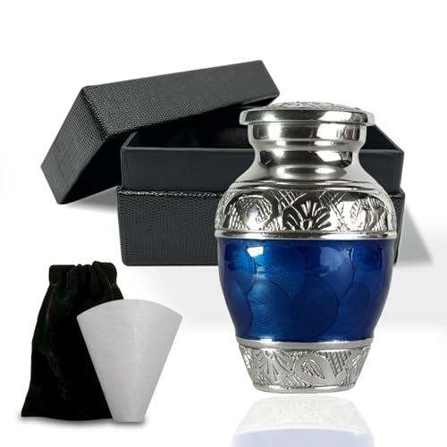 Small Urn for Human Ashes Keepsake – Mini Urn for Ashes – Handcrafted Blue Keepsake Urns – Memorial Ash Holder Tribute - color: Navy Blue, size: Single Keepsake