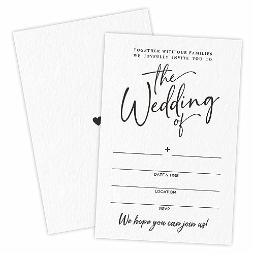 TPYEN Minimalism Wedding Invitations, 25 Wedding Invites With Envelopes, Double-Sided Fill In Style Minimalism Decorations, Party Favor And Supplies - A05 - color: Minimalism White