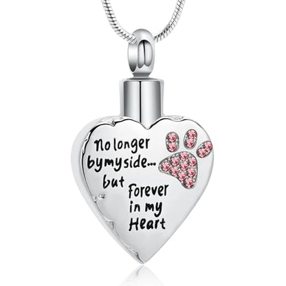 memorial jewelry No Longer by My Side,But Forever in My Heart Carved Locket Cremation Urn Necklace for Pet Dog Cats - color: Pink
