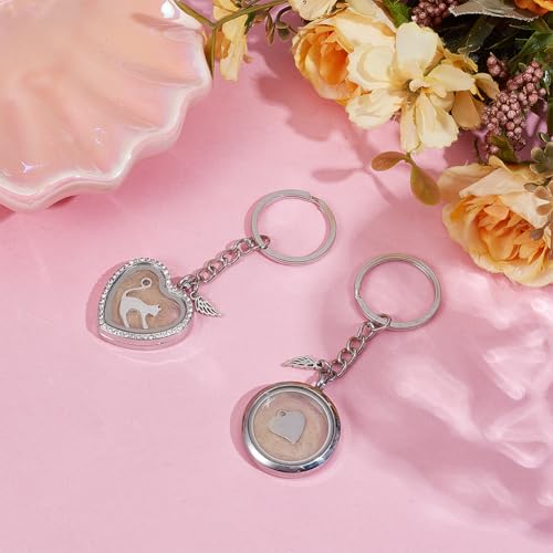 2PCS Pet Ashes Keychain Dog Hair Keepsake Fur Locket Keychain Cat Dog Remembrance Jewelry with Wing Heart Rhinestone Pet Memorial Urn Keyring for Cats Dogs Women Men Loss Pet Sympathy Gift - color: Silver Keychain