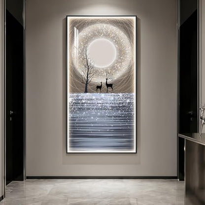 Large Framed LED Moon Wall Art for Hallway, Modern Vertical 30x60 Inch - color: Moonlight wall art