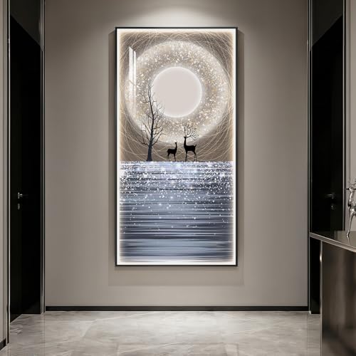 Large Framed LED Moon Wall Art for Hallway, Modern Vertical 30x60 Inch - color: Moonlight wall art