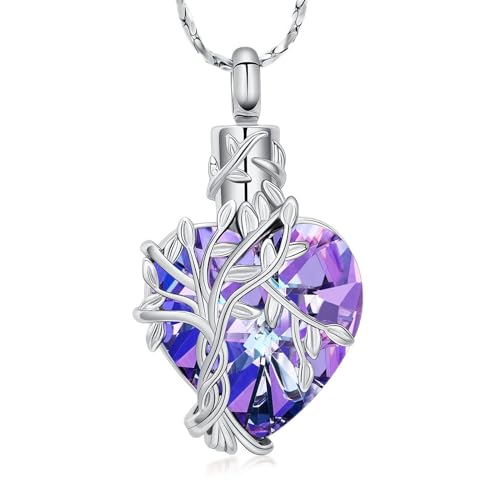 Imrsanl Tree of Life Heart Urn Necklace Cremation Jewelry for Women - color: S-Purple