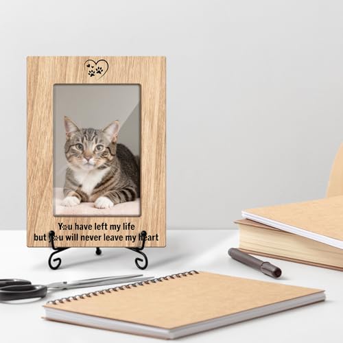 Pet Memorial Picture Frame 4x6 - You Have Left My Life But You Will Never Leave My Heart, Wooden Photo Frame With Stand Display Frame Desk Decor Home Decor Pet Memorial for Dog or Cat (Vertical) -10 - style: Never Leave My Heart