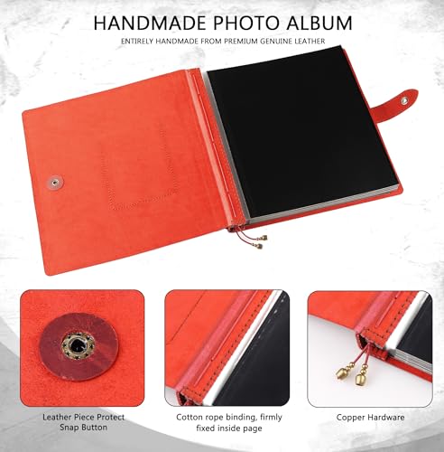Leather photo Album Self Adhesive Pages, Handamde Leather Scrapbook Photo Album, Wedding Family Album, Holds 3x5, 4x6, 5x7, 6x8, 8x10 Photos - Wine - color: Wine, size: 13.58x13x1.3