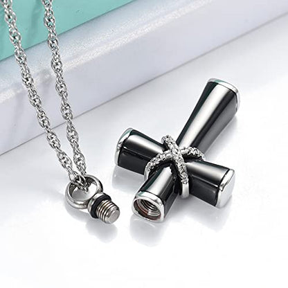 shajwo Cremation Jewelry Cross Urn Necklaces for Ashes for Women Men Urn Pendant Memorial Keepsake Ash Holder - color: 5-Black-Crystals